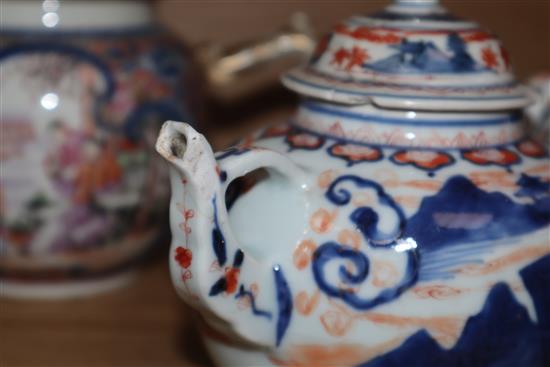 Three 18th century Chinese export tea pots and covers